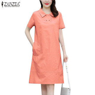 Zanzea Váy ngắn tay cổ tròn màu trơn Hàn Quốc dành cho nữ