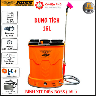 Bình phun thuốc trừ sâu bằng điện boss 16 lít loại 1 bơm ắc quy 12v 8ah | bình phun điện