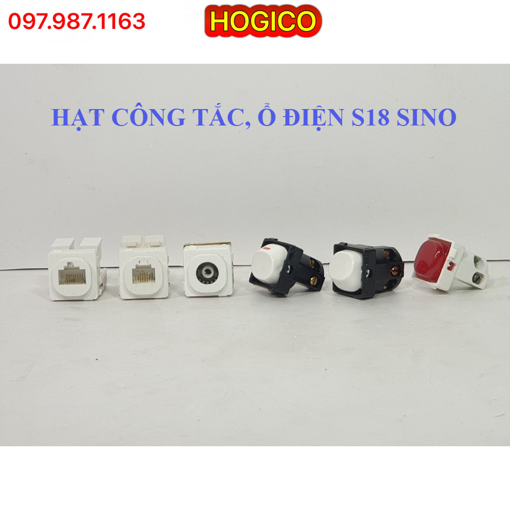 Hạt công tắc Sino S18 -công tắc 1 chiều, 2 chiều, anten, điện thoại, mạng, đèn báo đỏ