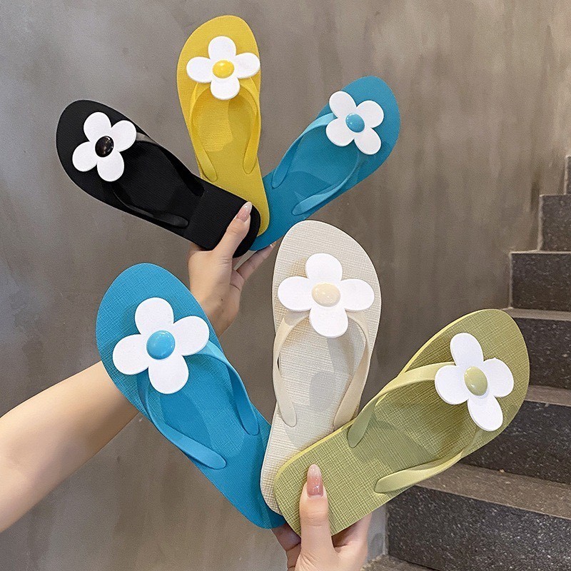 Dép xỏ ngón đính hoa hướng dương thời trang đi biển dành cho nữ
