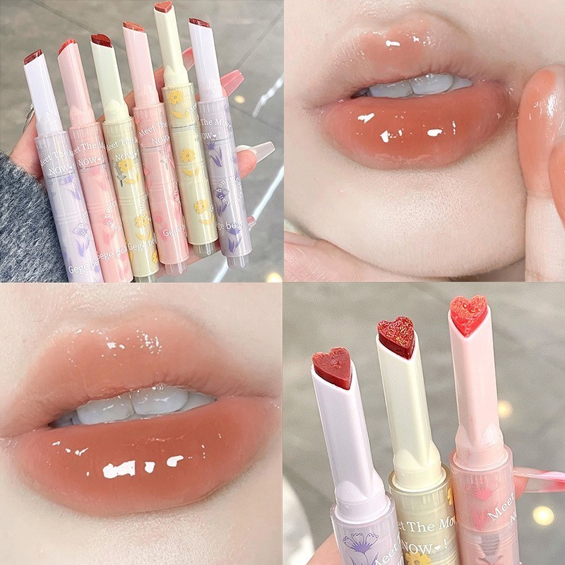 Gege Bear Gege Bear Solid Lip Gloss Lipstick Mirror Water Gloss Jelly Love Heart Lipstick