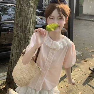 Ngọt ngào dễ thương ren puff tay áo sơ mi nữ thiết kế mùa hè niche chic áo sơ mi top