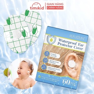 Miếng dán tai chống nước có nút bông bịt tai cho bé, chất liệu màng PU siêu mỏng - Hộp 60c dùng 1 lần