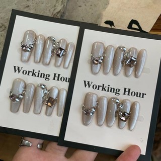Đùi Lông Thô Handmade Mặc Móng Tay Liu Yifei Tính Khí Cao Cấp Thể Hiện Lưới Trắng Đỏ Miếng Dán Móng Tay Bán Buôn