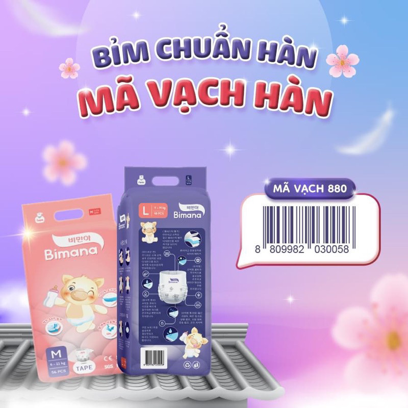 [Tặng quà] Tã/bỉm dán/quần Bimana Hàn Quốc đủ size thấm hút vượt trội, mỏng thoáng và an toàn cho bé