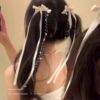 Hàn Quốc Ngọt Nơ Ruy Băng Tóc Ngọc Trai Tua Rua Mỏ Vịt Kẹp Phụ Kiện Tóc Thời Trang Cho Nữ