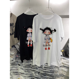 Fashmily Hàng có sẵn 100% Cotton Áo thun nữ tay ngắn Cặp đôi Hàn Quốc Baju Oversize Người phụ nữ dáng rộng Tee