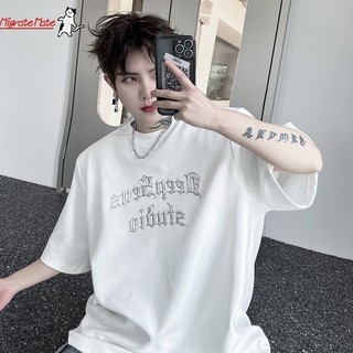 Áo thun nam nữ ngắn tay nặng ký cotton nguyên chất xu hướng quốc gia Áo nỉ cổ tròn thời trang mới