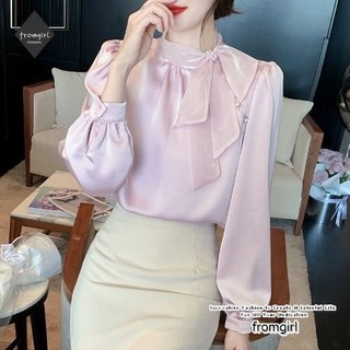 Áo sơ mi dài tay kiểu Pháp nữ tính mùa xuân voan dài tay