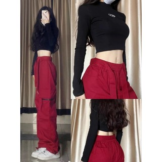 Phong Cách Mỹ Retro Phố Hip Hop Hiphop Đỏ Quần Áo Nữ Mùa Hè Thu Thiết Kế Cảm Giác Thẳng Ống Rộng Quần Thường Ngày