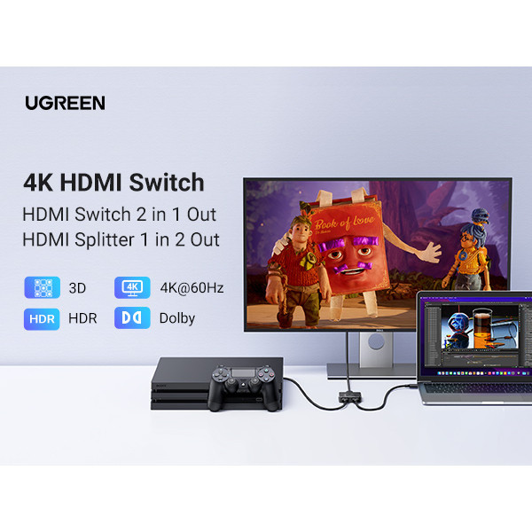 Bộ Chuyển Mạch HDMI 2.0 Ugreen 70607 - Hỗ Trợ 4K@60Hz / 3D / ARC - Hỗ trợ 2 chiều (luân phiên) | BigBuy360 - bigbuy360.vn