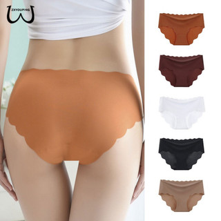 Zxyouping Nữ Plus Size Quần lót lụa băng liền mạch có viền gợn sóng, Bikini tập Yoga thể thao thoáng khí, Quần lót eo giữa cho nữ