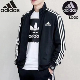 Áo khoác nam Adidas thêu Logo Áo khoác sọc cổ điển Áo khoác dệt kim mỏng thoáng khí