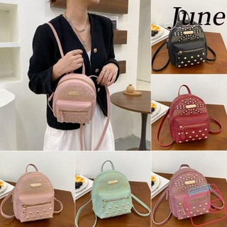 Ba lô Mini JUNE dành cho nữ Túi đi học bằng da PU đinh tán