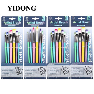 Ossayi Bộ 6 Cọ Vẽ Tranh Đầu Tròn Dẹt Lông nylon acrylic Sơn Dầu Nghệ Thuật Mặt / Móng Tay Nghệ Thuật Mini