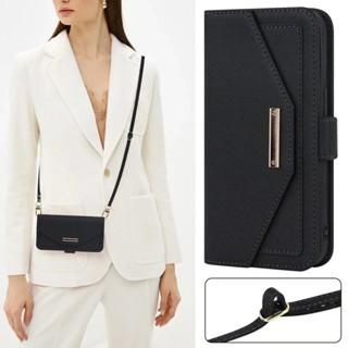  Dành Cho IPhone 16 Pro Max Ví Họa Tiết Chữ Thập Có Dây Đeo Dài Gương Da Dành Cho IPhone 15 14 13 Mini 12 11 7 8 Plus Xs XR SE 2022 Từ Tính + Túi Đựng Thẻ Vỏ Điện Thoại 