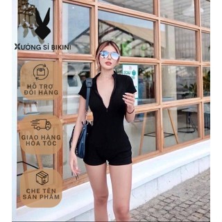 Bikini Đồ bơi nữ có tay khóa kéo màu ĐEN FORM SHORT sành điệu kín đáo co dãn thoải mái