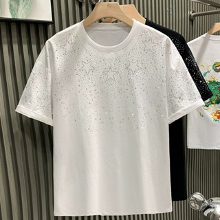 Áo Phông Nam , Áo Thun Đính Đá Chất Liệu Coton Đen Trắng