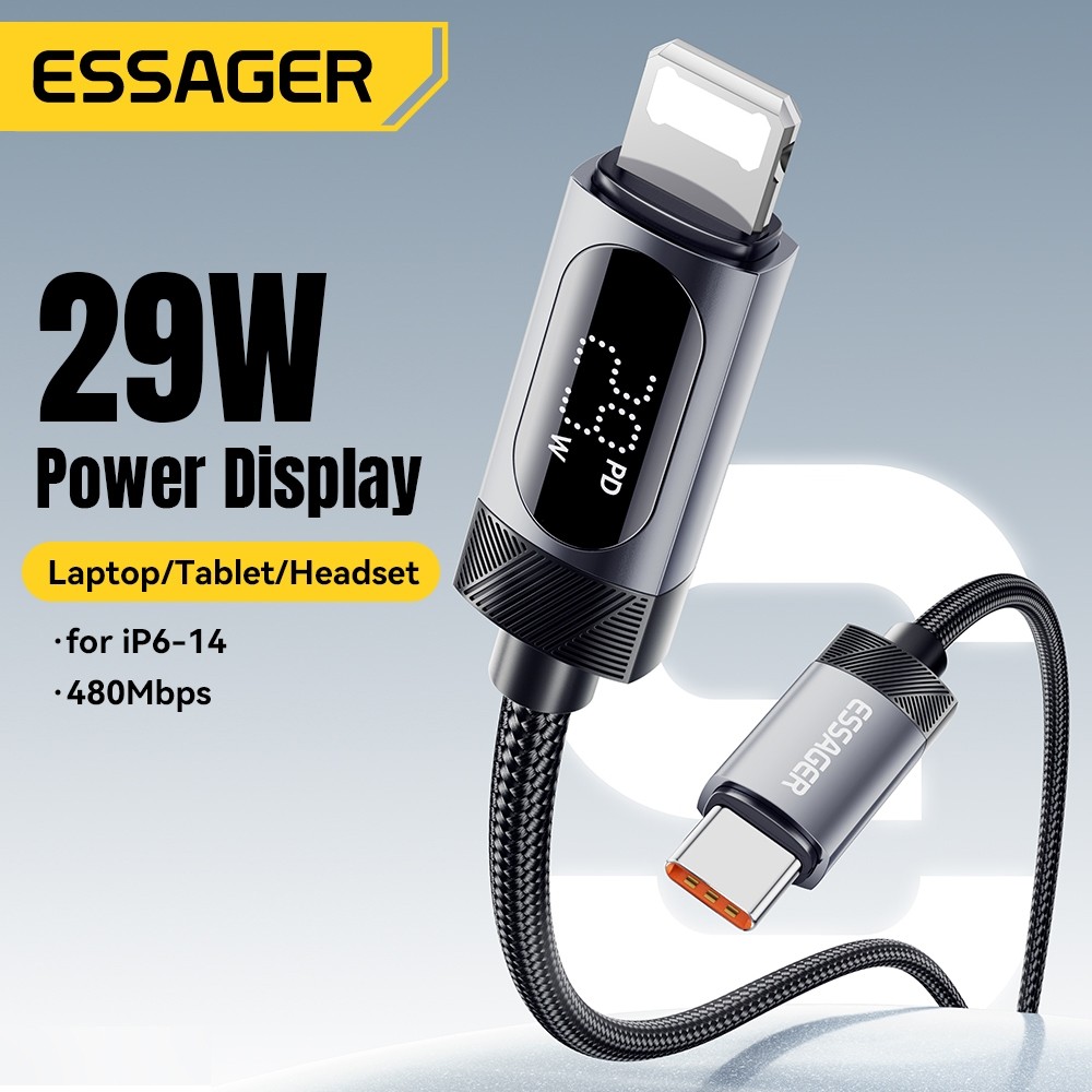 Essager USB-C sang L 29W Cáp dữ liệu sạc nhanh Hiển thị kỹ thuật số Nguồn điện cho IP 13 14