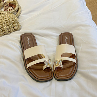 Dép Nữ Đế Bệt Xỏ Ngón Đính Đá Đi Biển Phong Cách Hàn Quốc