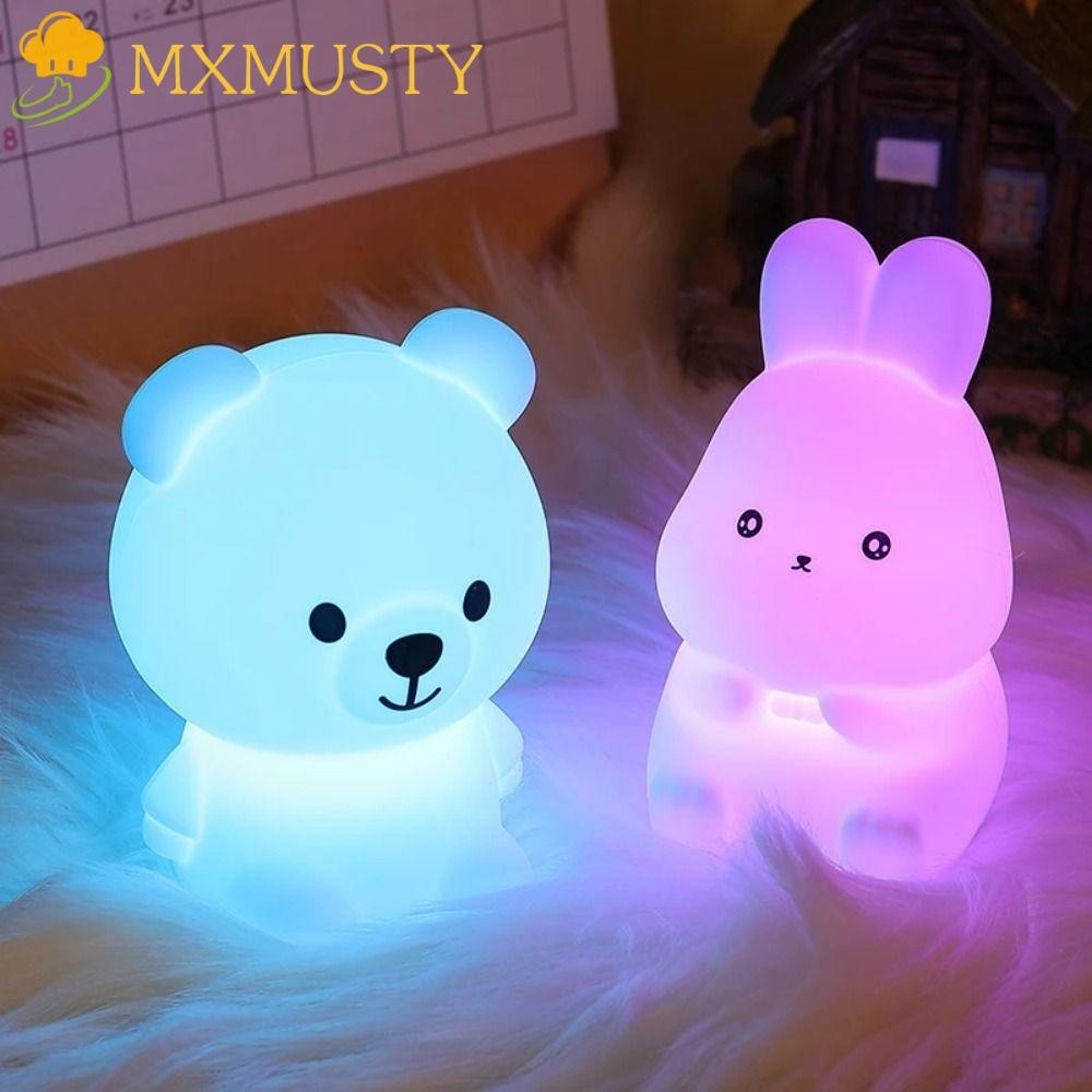 Đèn ngủ LED MXMUSTY, Đèn bàn Mini dễ thương, Đồ trang trí để bàn Thỏ và Gấu đầy màu sắc Đèn ngủ mềm phòng ngủ