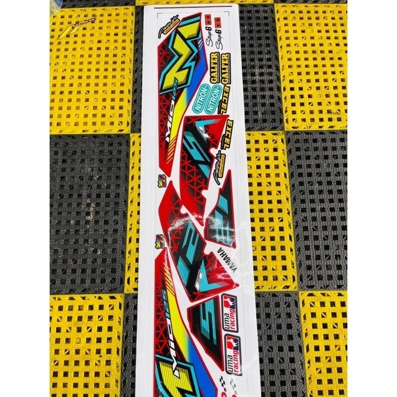 Tem dán xe Mio 125 mẫu tem đỏ xanh đen 3 lớp bóng không bay màu bảo hành màu vĩnh viễn