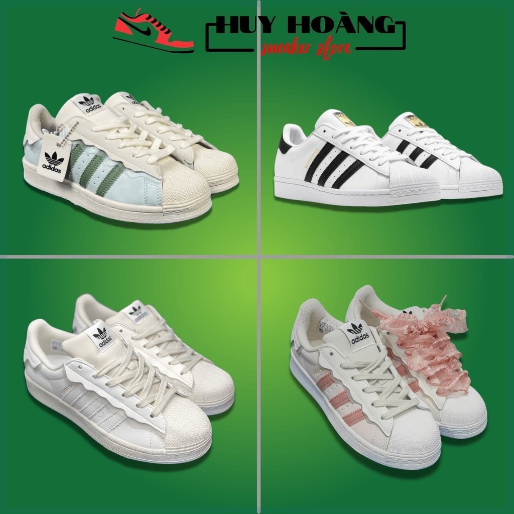 Giày thể thao Adidas Sò Trắng Đen bản Classic, Giày Adidasss Superstar Das Sò 3 Màu Kem, Hồng, Xanh chuẩn 11 full box