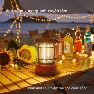 Đèn Cắm Trại Mini Siêu Sáng Dùng Pin Sạc USB Tích Điện 1200mAh - Ánh Sáng Vàng Ấm Cúng, An Toàn, Tiện Lợi