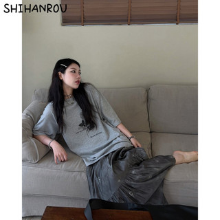 SHIHANROU áo phông áo thun nữ croptop baby tee INS thời trang Vintage Cổ điển WCS245059L 19Z240508