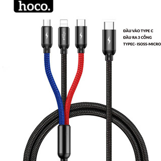 Cáp sạc  3 trong 1 hàng chính hãng Hoco 2.4A , dây bọc dù chống gãy 3 đầu sạc nhiều thiết bị cùng lúc dài 1m2 dòng 2024