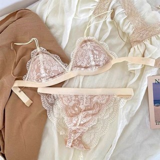 Phiên bản Hàn Quốc Pháp Tam Giác Cup Quần Lót Ren Siêu Mỏng Không Vòng Thép Bộ Áo Ngực Liền Mạch Chống Chảy xệ