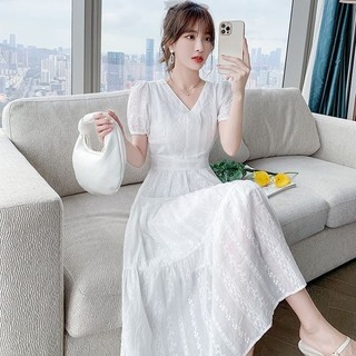Đầm Tay Ngắn Nữ Phong Cách Pháp Mới Slim Fit Slim Fit Ngọt Ngào Tươi Tính Khí Đầm