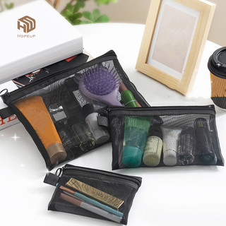 HOPEUP Túi Trang Điểm Xem Eo Dây Kéo Đóng Cửa Mở Lớn Di Động Nhẹ Đi Lại Du Lịch Túi Trang Điểm Tai Nghe Chìa Khóa Túi Lưới Stoarge Túi Vệ Sinh