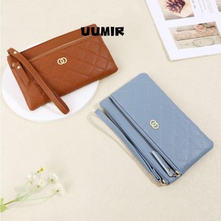  UUMIR Hộp đựng thẻ tín dụng Túi ly hợp màu trơn Ví dài nữ Túi đựng tiền xu bằng da PU thời trang Túi đựng điện thoại di động du lịch 