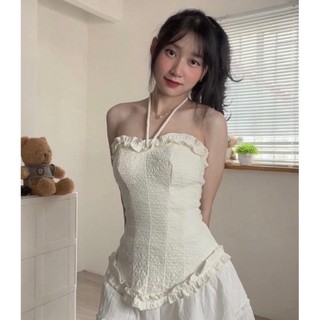 Áo ống cúp ngực kiểu viền bèo  có dây buộc cổ, phong cách xinh xắn A5786