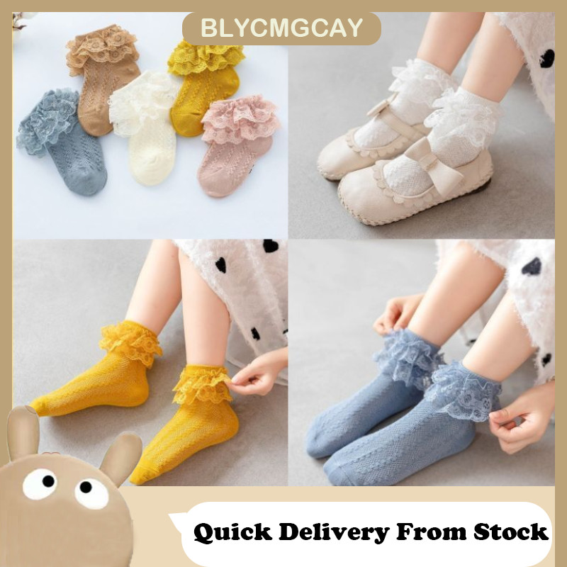 Tất Cotton bé gái Tất ren bé gái Tất công chúa Tất ren màu trơn Tất khiêu vũ ren 0-5 tuổi