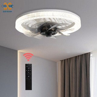 Zuoguan Quạt đèn phòng ngủ hành lang trần nhà đơn giản tất cả trong một e27 đèn quạt điều khiển từ xa trực tiếp