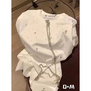Áo thun ngắn tay cổ tròn kim cương nóng Cross Hot Thiết kế nữ dáng rộng thời trang giảm tuổi hàng đầu zuihu001.vn5.23