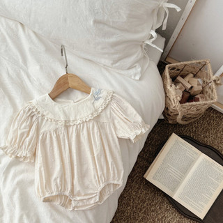 Trẻ Sơ Sinh Thêu Ren Lớn Ve Áo Ngắn Tay Liền Quần Bé Gái Cắt Hoa Chấm Jumpsuit J4PX