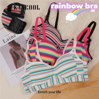 Đồ Lót Vintage Cầu Vồng Sọc Áo Ngực Tập Hợp Crop Top Quần Lót Đẩy Lên Áo Ngực Mùa Hè Mới Hàng Ngày Mềm Mại Quần Lót Co Giãn Nữ