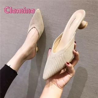 Dép mới dép nhọn gót thô giày đơn Bao đầu thời trang dép đơn giản