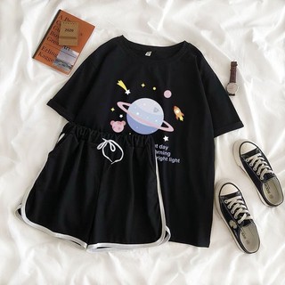Sét áo phông Hành tinh+ quần short viền, áo thun from rộng thiết kế thời trang cá tính, chất đẹp không xù - DVGIT