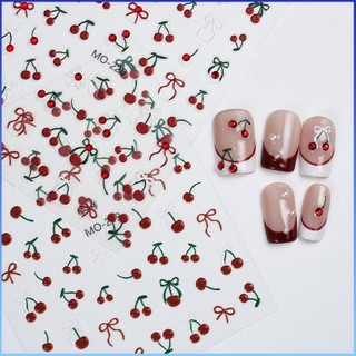 ⚡⚡COD Miếng dán móng tay cứu trợ 5D Crystal Diamond dập nổi hình anh đào nghệ thuật trên móng tay Nhãn dán ba chiều dễ thương màu rượu vang đỏ Burgundy Cherry Nail Nhãn dán kim cương DIY Trang trí móng tay