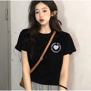 Áo baby tee Áo Thun ôm body Áo y2k Áo ngắn tay in màu đen