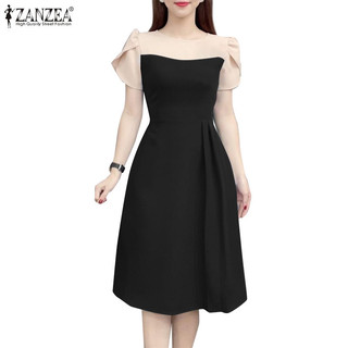Zanzea Nữ Hàn Quốc Cổ Tròn Ngắn Tay Hoa 3D Eo Chữ A