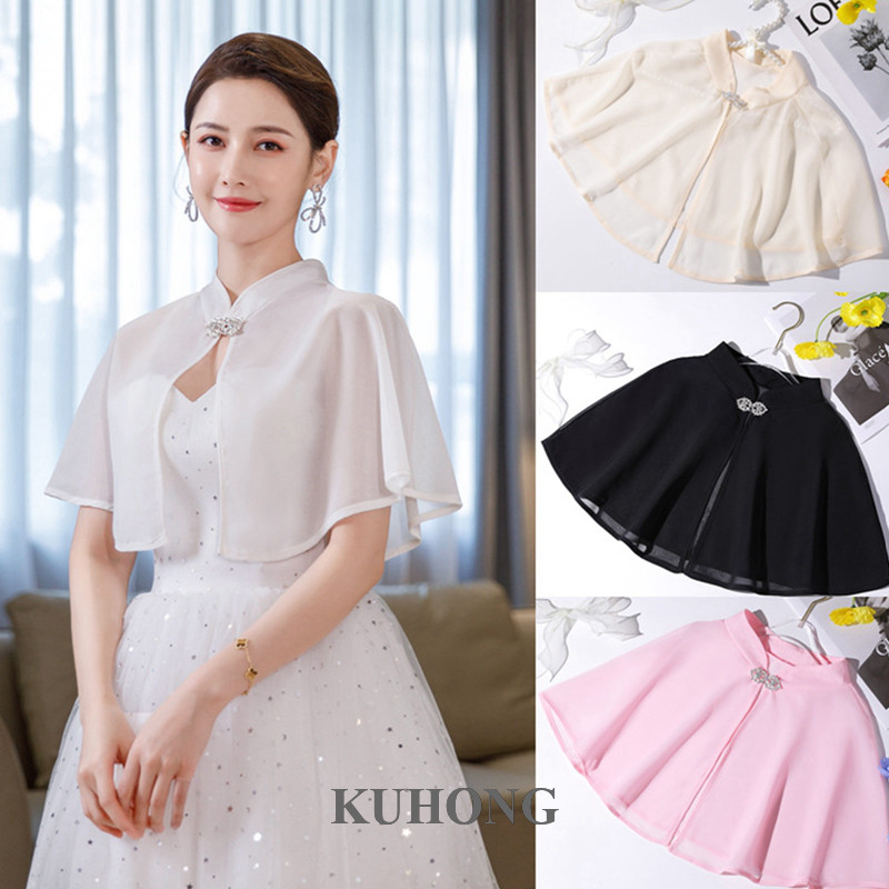 KUHONG Trắng Cô Dâu Khăn Choàng Kim Cương Nút Cardigan Nữ Cưới Top Shrug Voan Áo Bolero Dành Cho Nữ