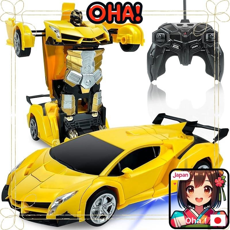 Tcvents Remote Control Car Transforming Robot Toy Stunt Car LED 360° Rotation Model Gift for Kids Bi