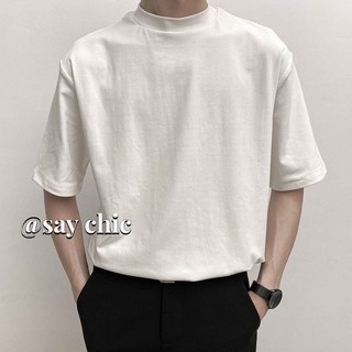 Áo thun nam SAY CHIC mùa hè xu hướng mới thời trang đơn giản màu trơn hàng đầu ánh sáng trưởng thành phong cách nhỏ cổ cao cổ ngắn tay