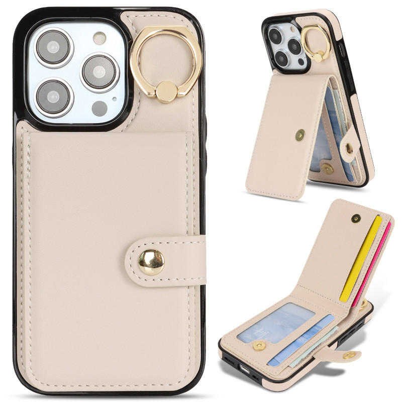 Sang Trọng Nhẫn Ví Đựng Dành Cho iPhone 16 15 14 13 12 11 Pro XS Max Plus XR X Vỏ Da Thẻ Bỏ Túi Khe Cắm Trường Hợp PU Vỏ Chống Sốc