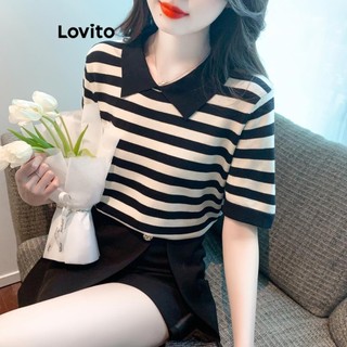 Áo thun Lovito họa tiết sọc phong cách thường ngày cho nữ LNE50440